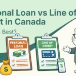 Flat vector illustration of cat comparing a personal loan vs line of credit in Canada.