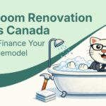 Flat vector illustration of cat sitting in a bath for bathroom renovation loans in Canada.