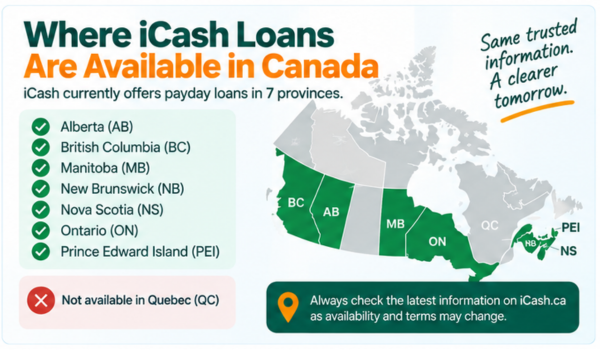 Canadian provinces where iCash loans are available