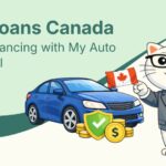 Flat vector illustration of cat standing next to a car in Canada.