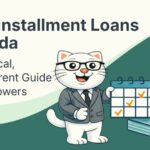 Flat vector illustration of cat holding a calendar for best installment loans Canada.