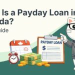 Flat vector illustration of cat learning about payday loans in Canada.