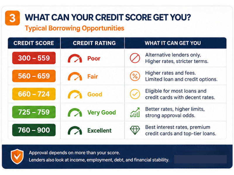 Canadian credit score ranges and typical loan approval opportunities.