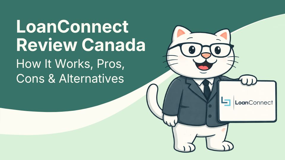 Cat holding sign with LoanConnect logo