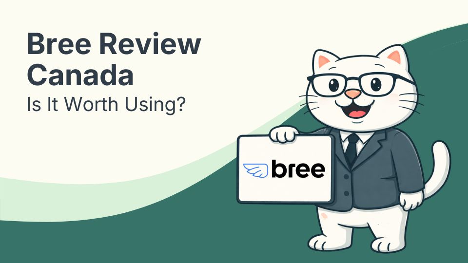 Cat holding a sign with Bree logo