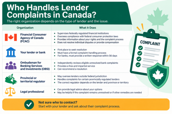 Who handles lender complaints in Canada