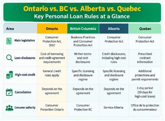 Provincial personal loan rules comparison