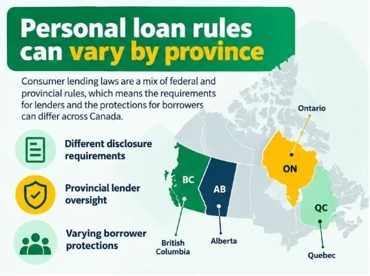 Personal loan rules across four Canadian provinces