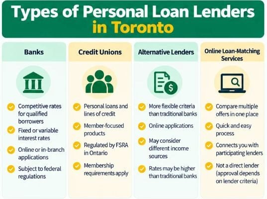 Types of personal loan lenders in Toronto